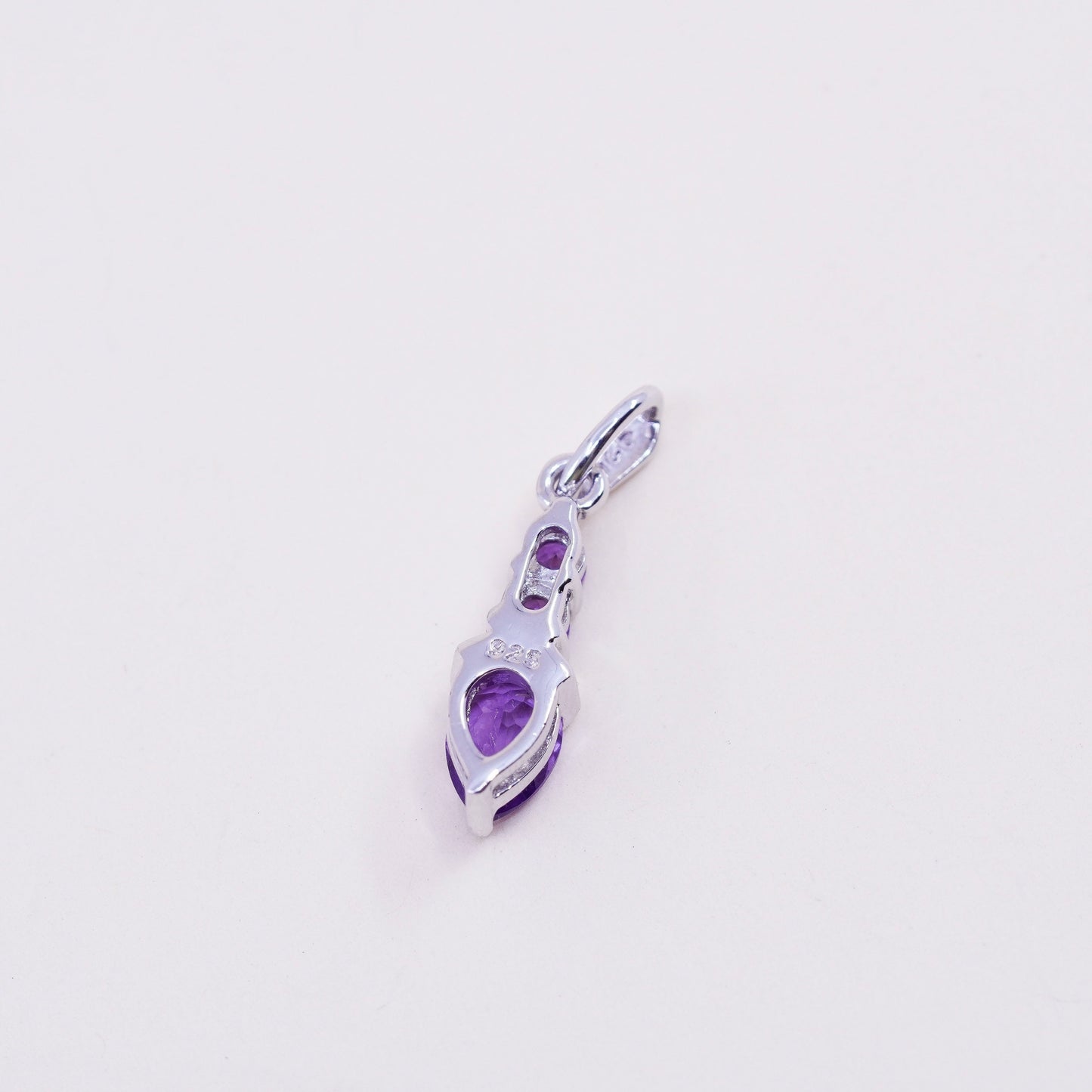 vintage sterling 925 silver pendant with teardrop amethyst