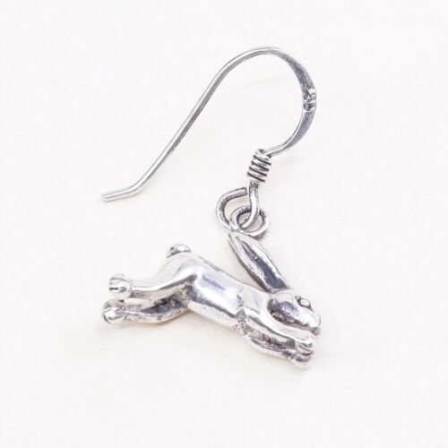 Vtg 925 Sterling Silver Handmade Bunny Rabbit Dangle Earrings, Stamped 925