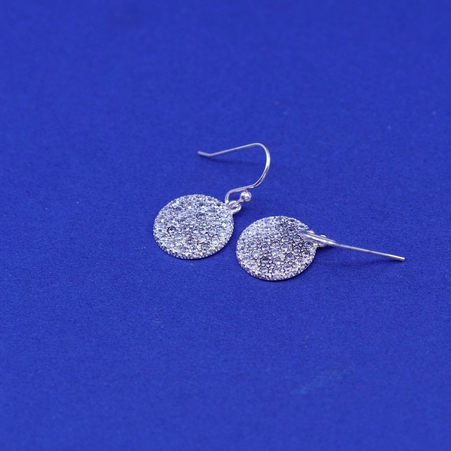 Vintage Sterling silver earrings, 925 circle with cluster cz