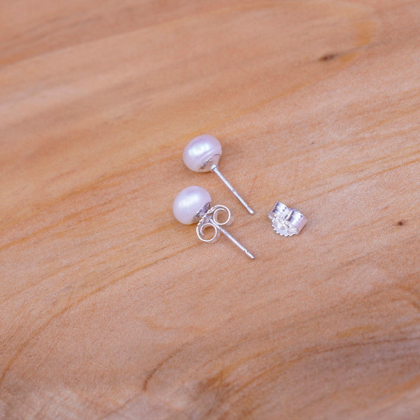 Vintage Sterling silver handmade earrings, 925 pearl studs