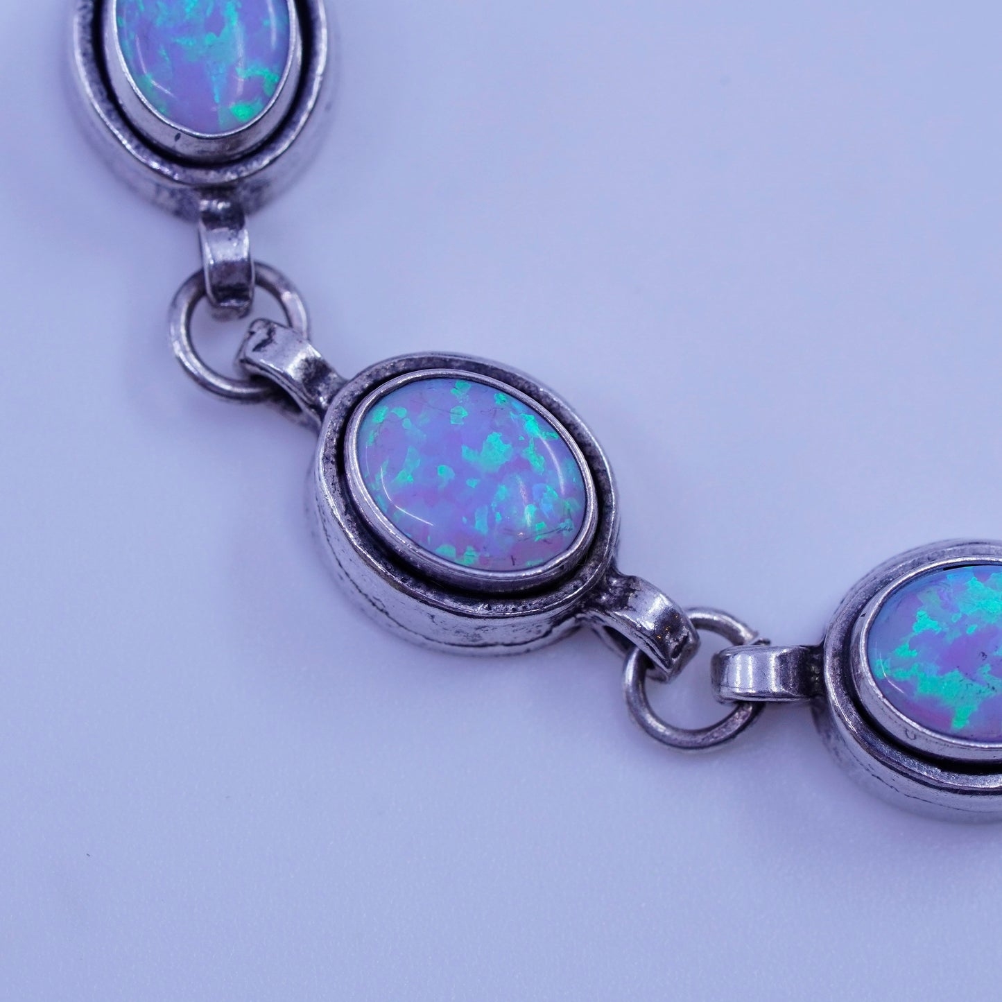 7+1”, Native American Navajo southwestern Sterling 925 silver opal bracelet