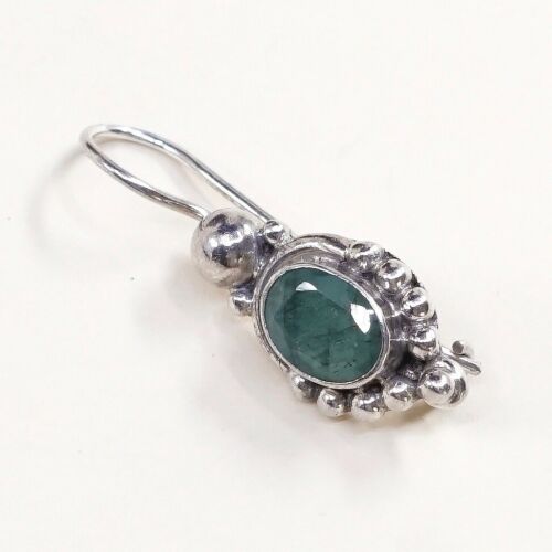 Vtg handmade Sterling 925 Silver Earrings, 925 W/ Jade N Beads Around