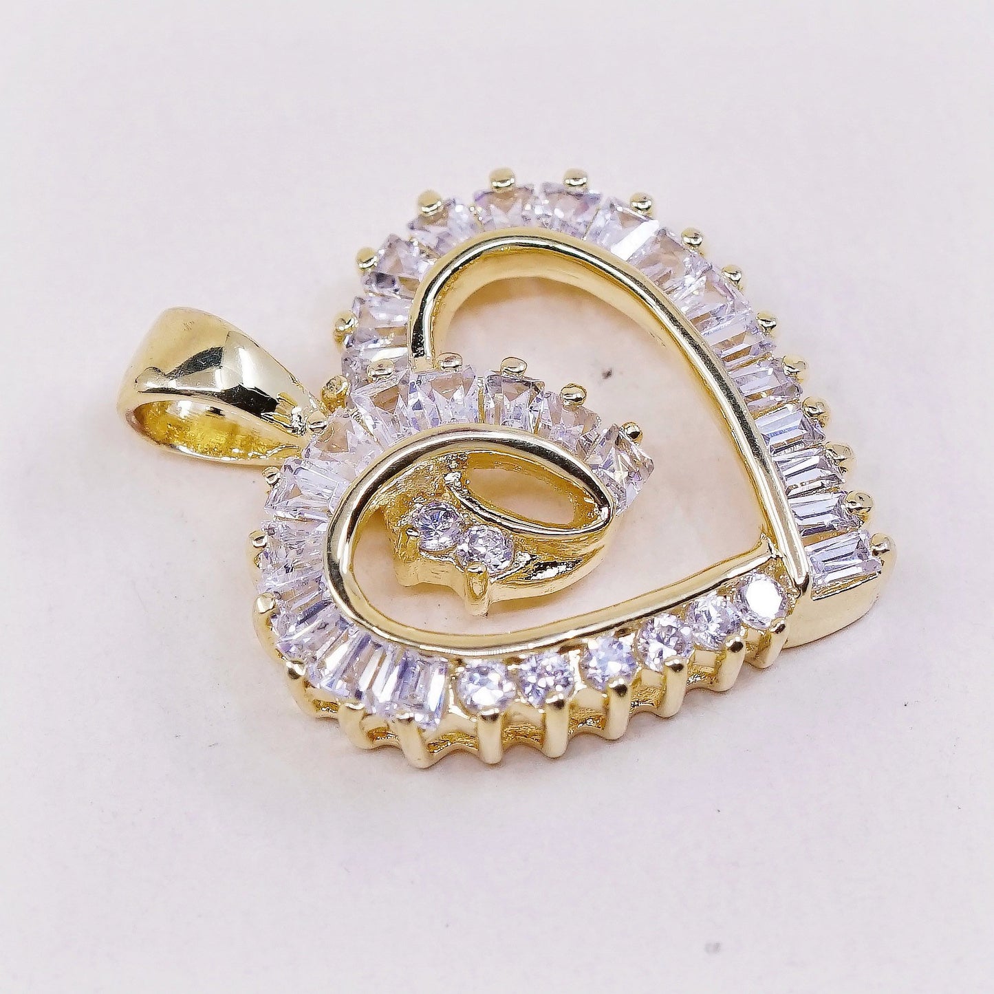 VTG vermeil Gold over Sterling silver pendant, 925 heart pendant with cz
