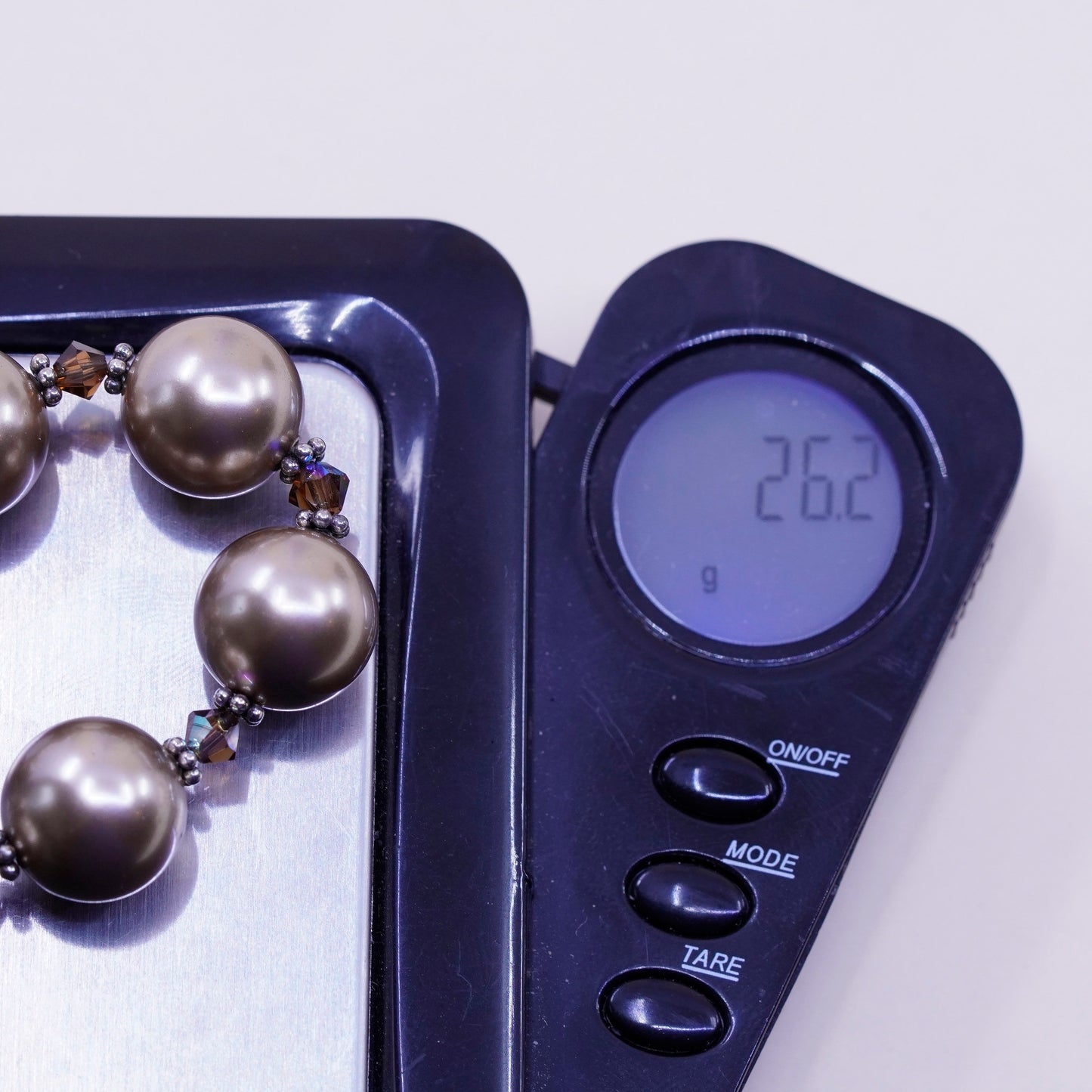 6.5”, handmade bracelet, faux pearl with 925 silver clasp and pineapple charm