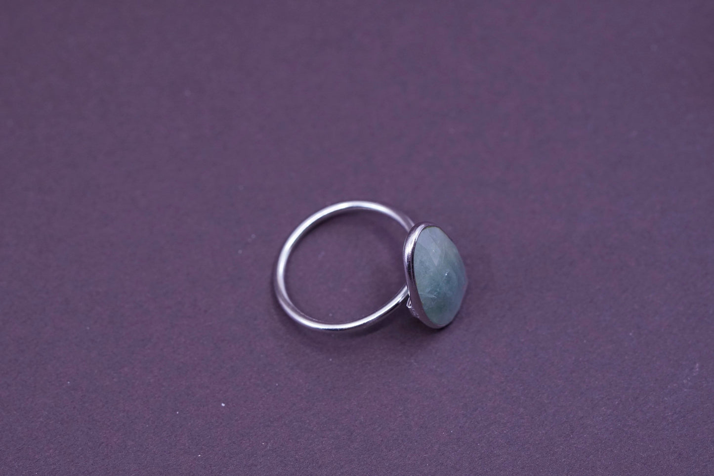 Size 8, vintage Sterling silver ring, 925 silver statement ring with jade