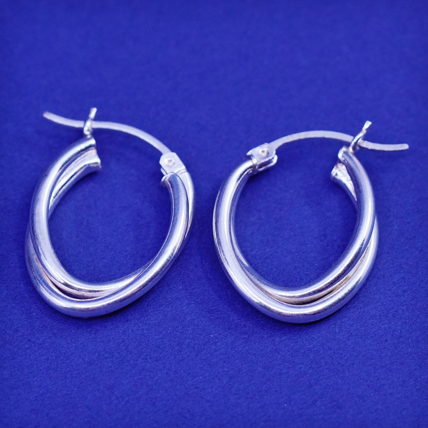 1”, vintage Sterling silver handmade earrings, 925 entwined hoops, huggie