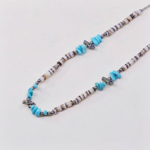 SOUTHWEST STYLE NECKLACE WITH SMALL TURQUOISE STONES AND SHELL BEADS (HEISHI)