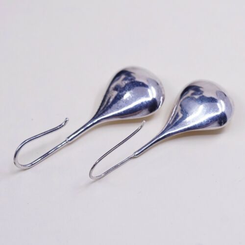Vtg Sterling 925 Silver Handmade Puffy Teardrop Shaped Earrings