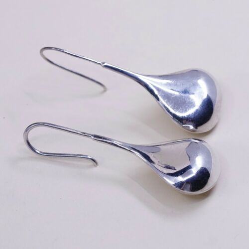 Vtg Sterling 925 Silver Handmade Puffy Teardrop Shaped Earrings