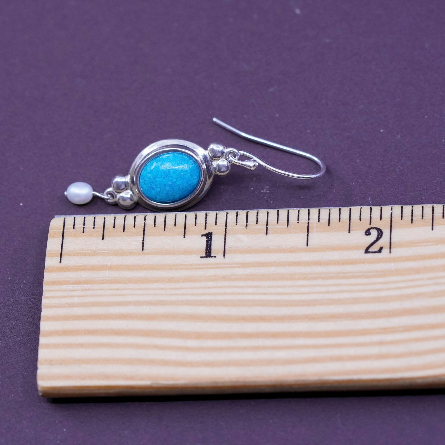 southwestern CCO Sterling 925 silver earrings with oval turquoise and pearl