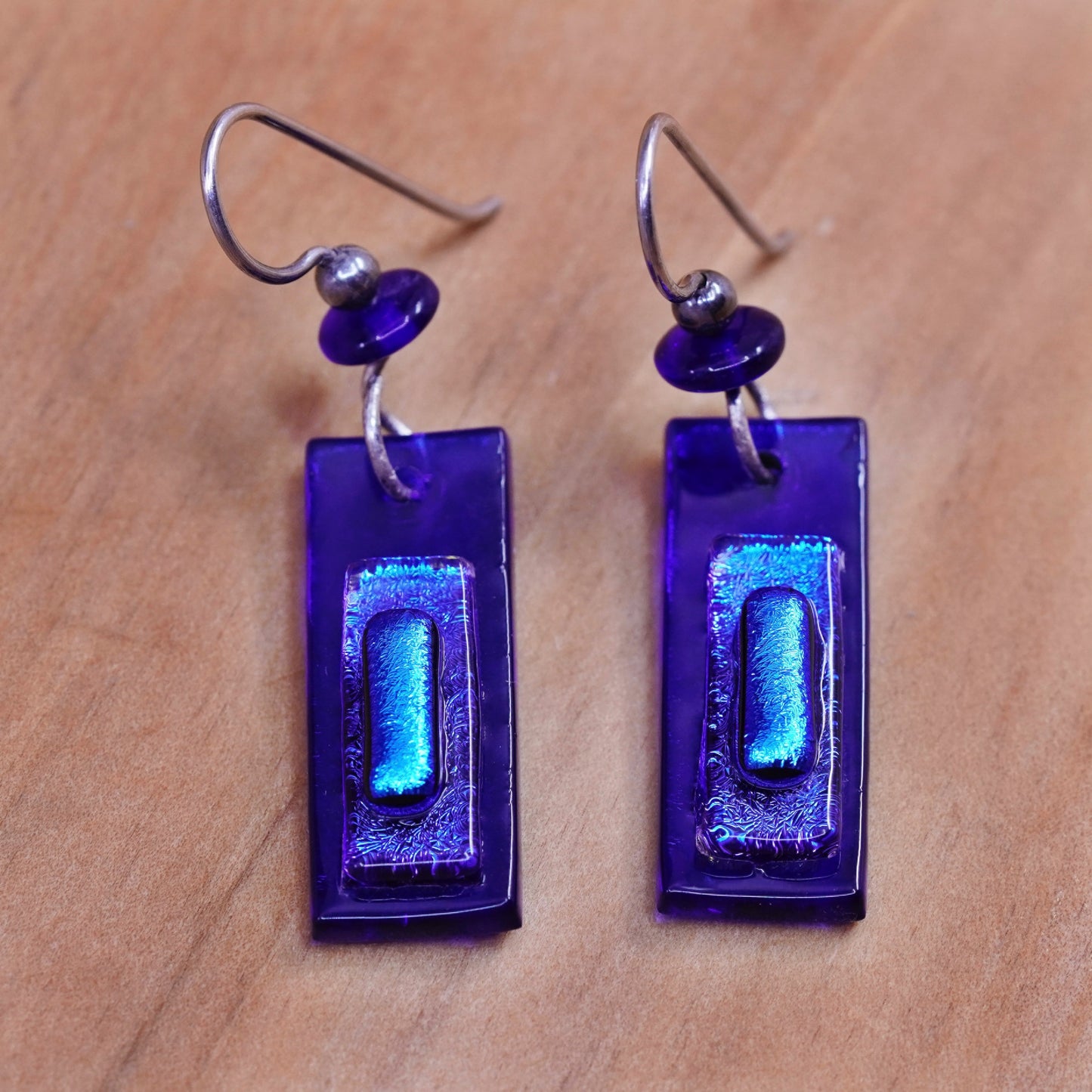 Vintage Sterling silver handmade earrings, 925 blue glass beads