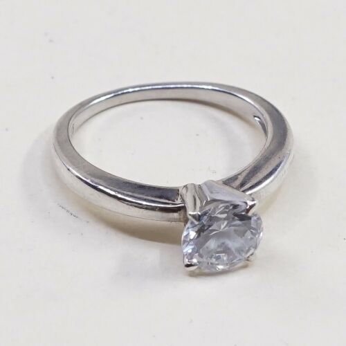 Sz 6.25, Vtg Sterling silver handmade ring, solid 925 Engagement band W/ CZ