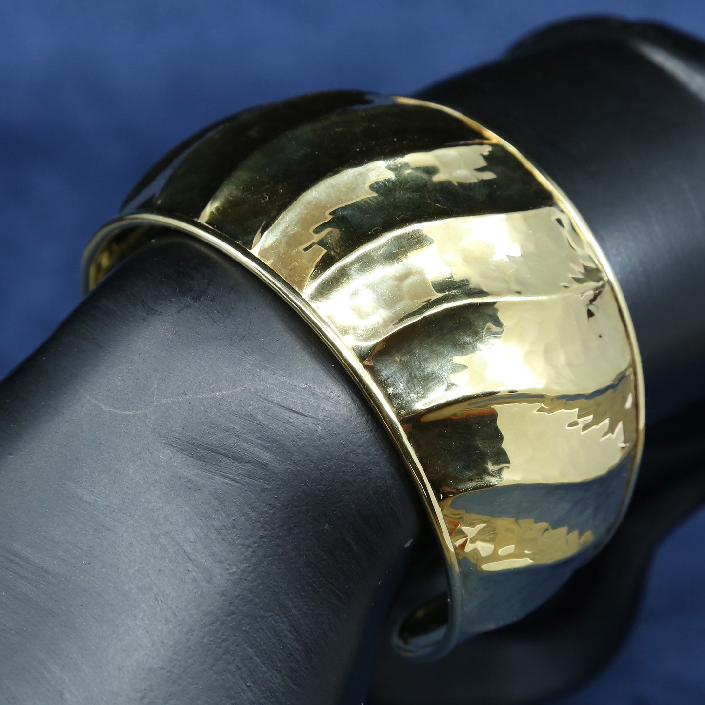 7”, vtg vermeil gold sterling silver handmade bracelet, italy 925 hammered cuff