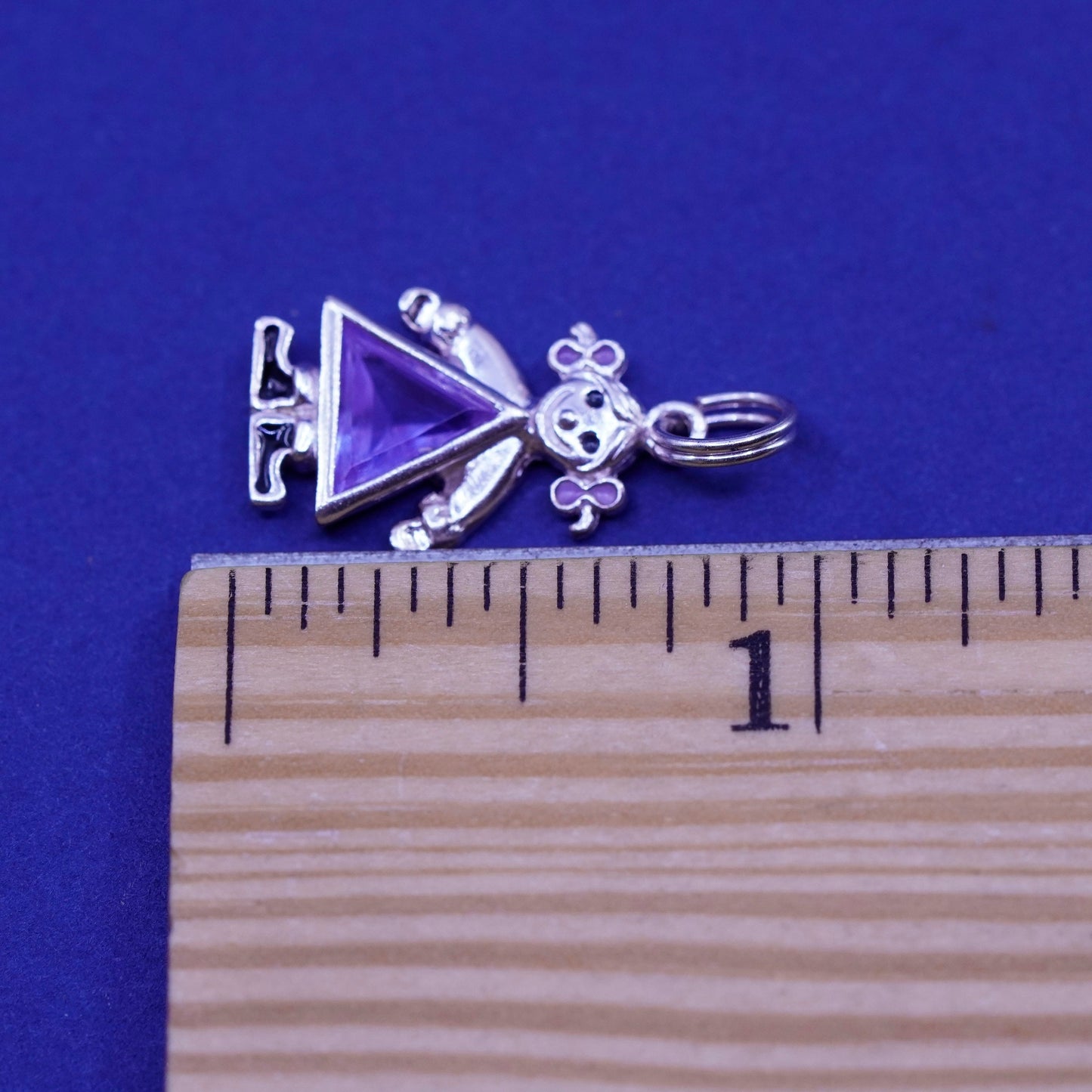 Vintage Sterling silver handmade birthstone pendant, 925 girl figure amethyst