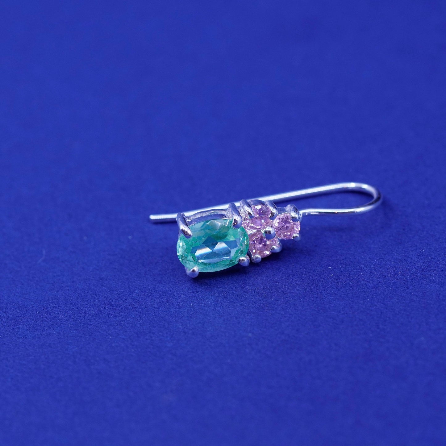 Vintage sterling silver handmade earrings, 925 oval peridot and pink cz