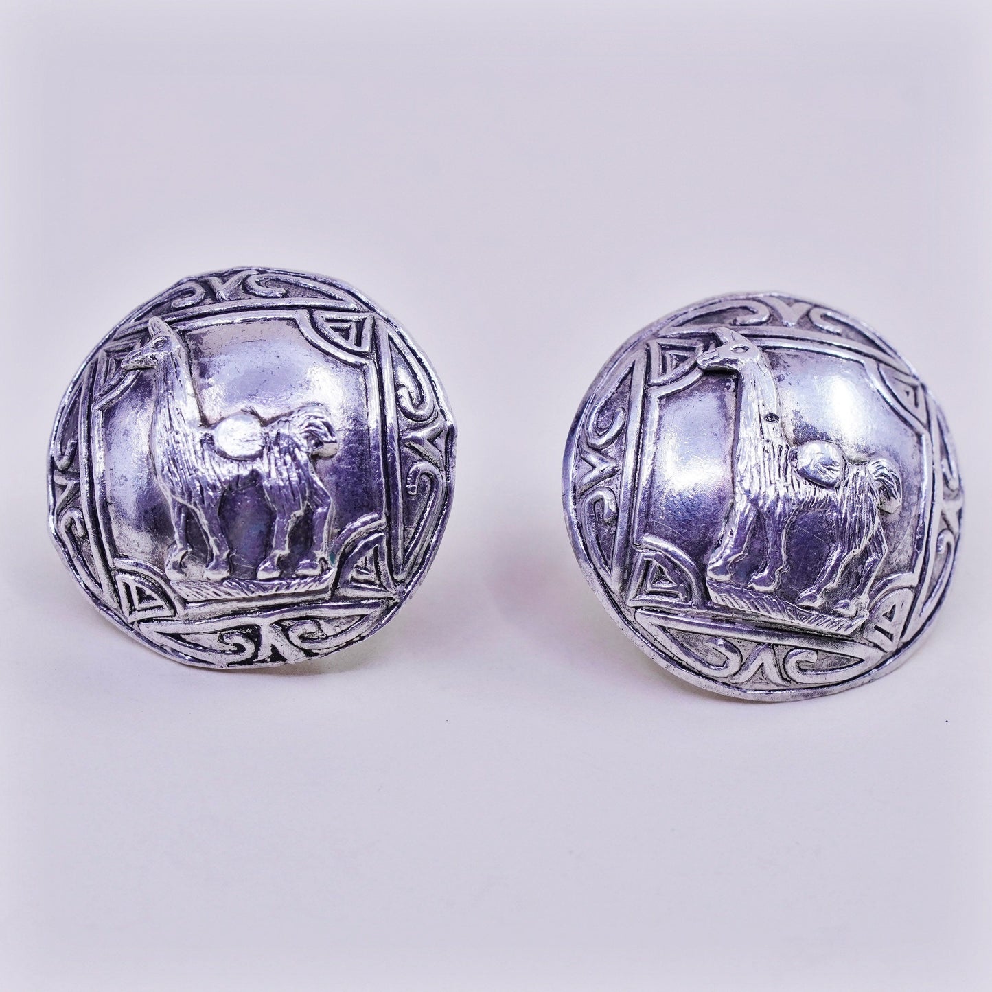 Vintage Sterling silver handmade earrings, 925 screw back llama earrings