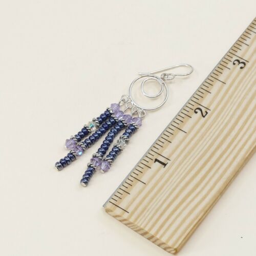 Vtg 925 Sterling Silver Handmade Hoop Earrings w/ beads Dangles, One Missing