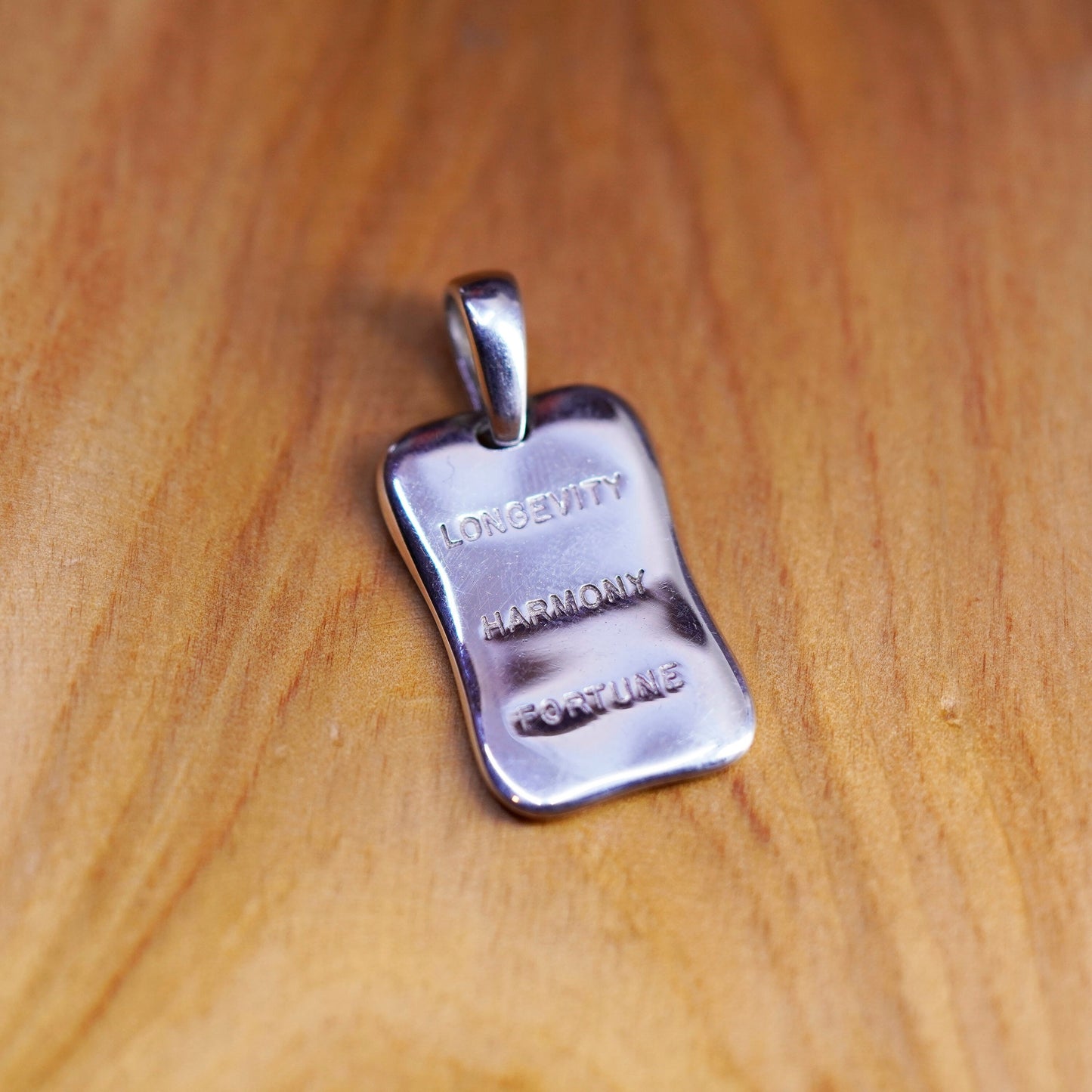 Sterling 925 silver pendant, Chinese character charm, longevity harmony fortune