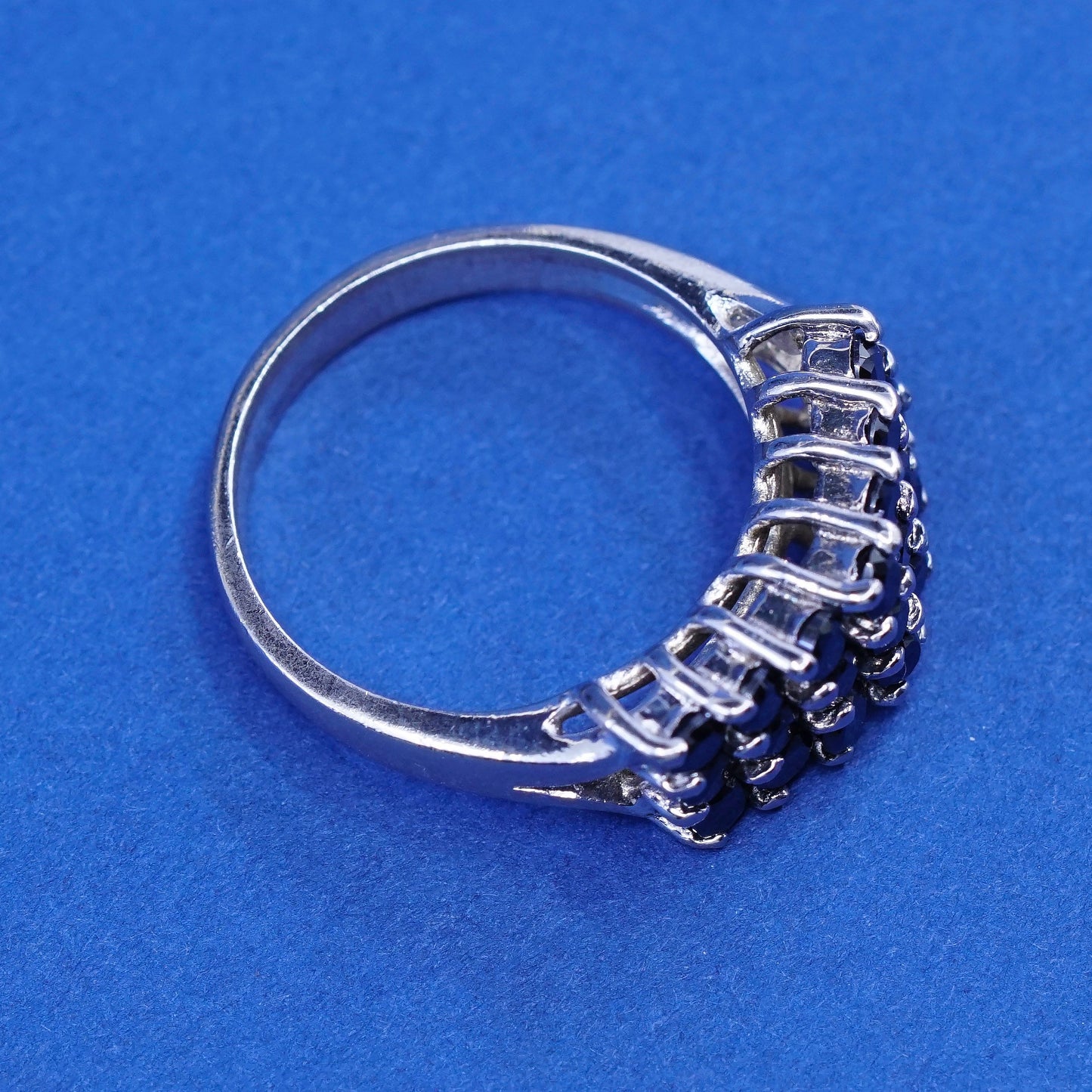 sz 6.75 vtg Sterling 925 silver handmade ring w/ sapphire cluster cocktail ring