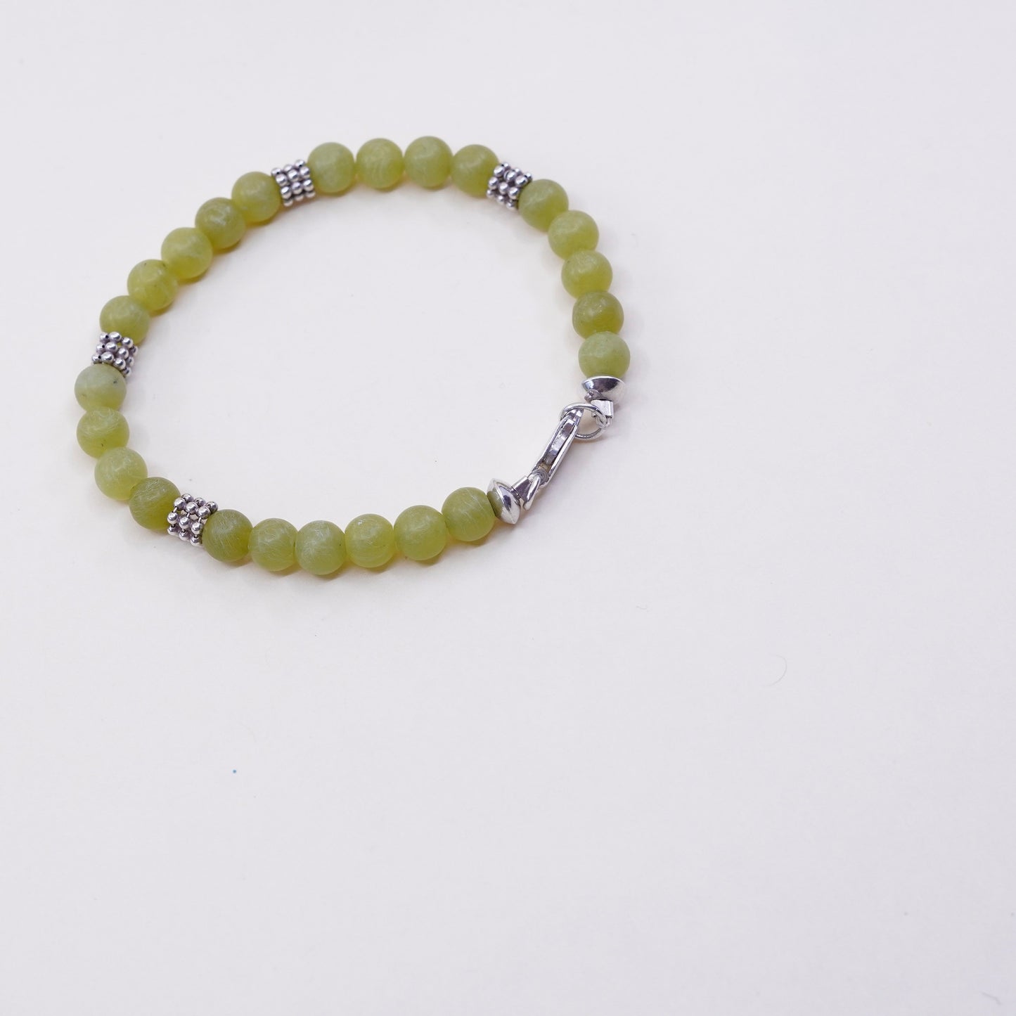 6.75”, vintage 925 Sterling silver handmade bracelet with jade beads