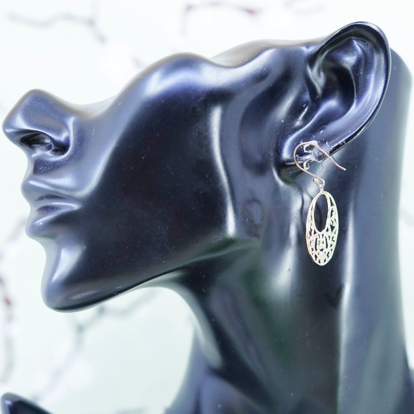vermeil gold over Sterling silver earrings, 925 filigree circle disc dangles