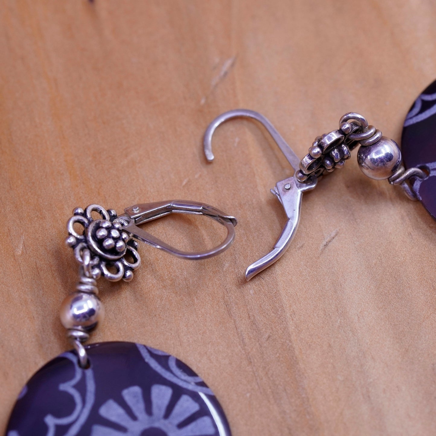 Vintage Sterling 925 silver Handmade earrings with carnelian disc and beads