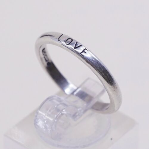 Sz 8, Vtg WJ Sterling Silver Handmade Ring 925 Prayer “love” Stackable Band