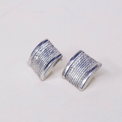 Vtg 925 Silver Handmade Square Textured Studs Earrings, Stamped Sterling