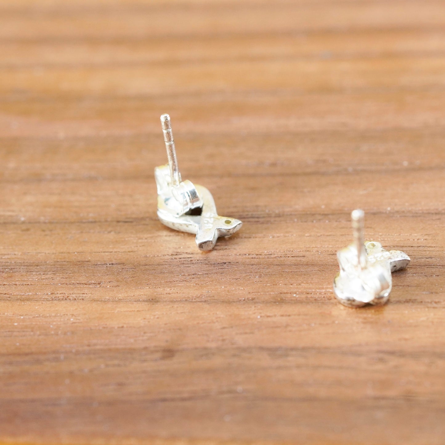 Vintage Sterling silver handmade earrings, 925 heart studs with cz