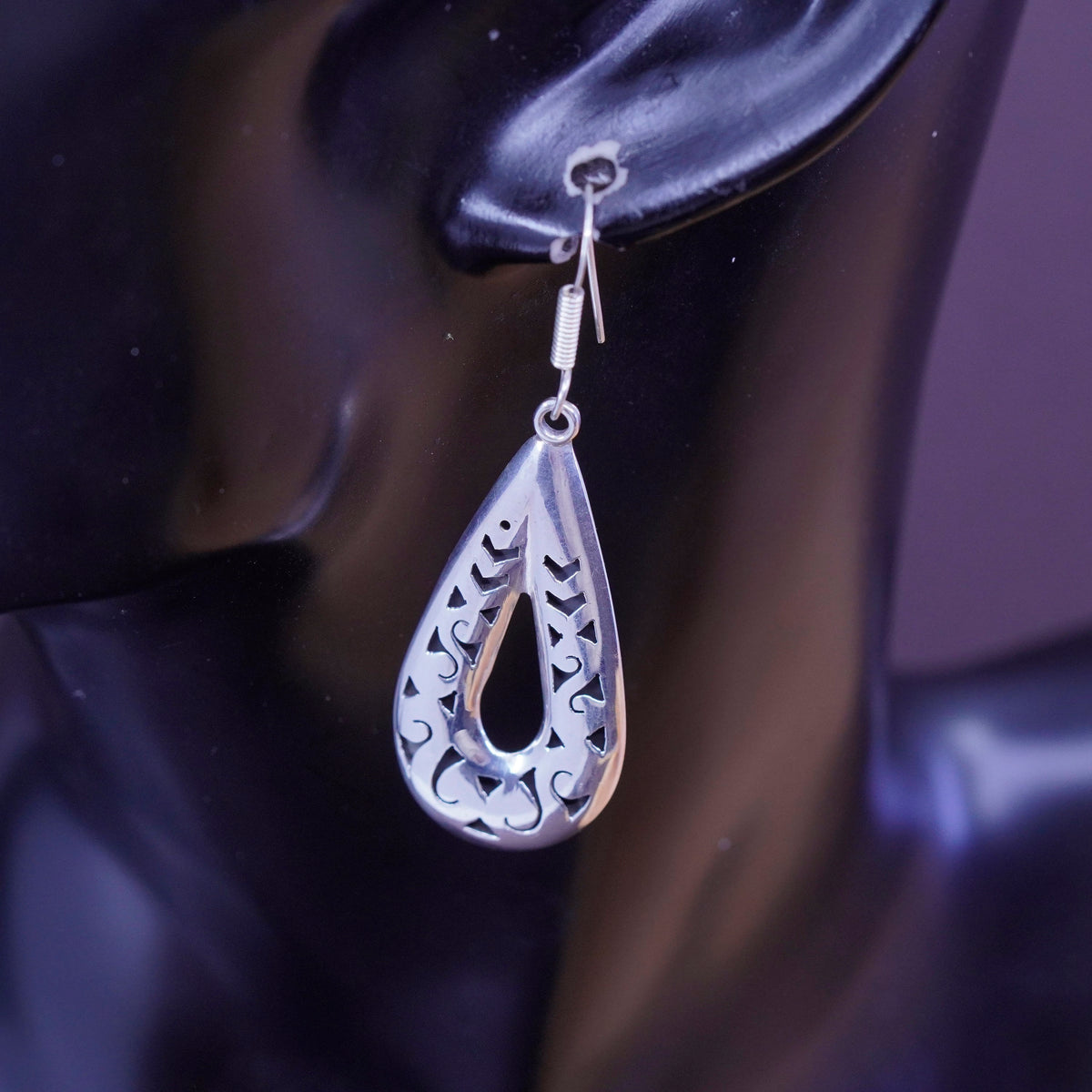 Vintage Sterling silver handmade earrings, 925 filigree teardrops