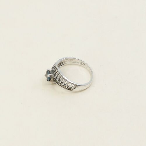 Sz 6, Sterling Silver handmade Ring, 925 Silver W/ Sapphire n marcasite, Stamped
