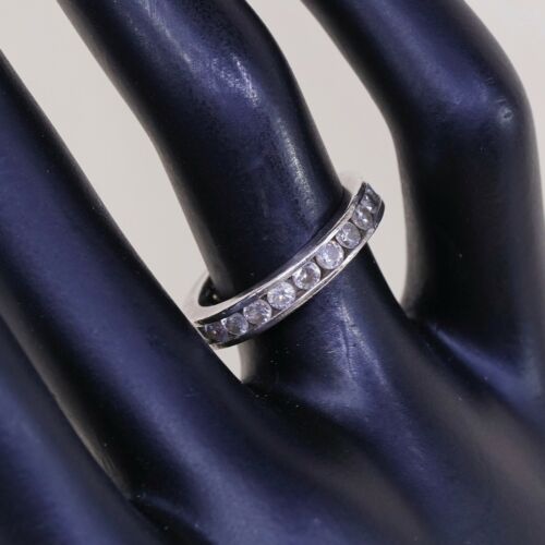 Sz 6, Vtg Sterling silver ring, 925 silver statement band w/ cz