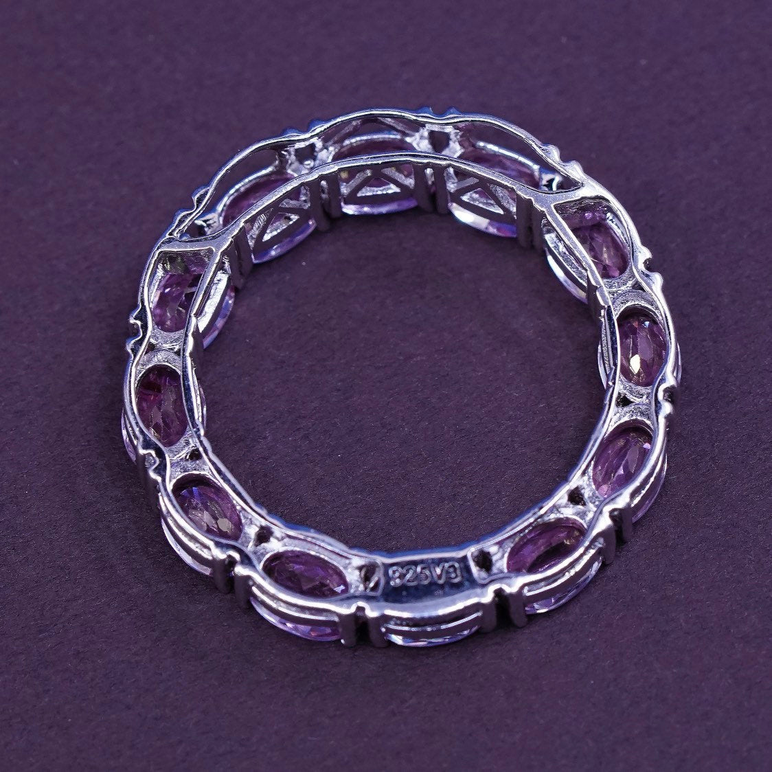 vtg modern Sterling silver handmade pendant, 925 Circle Pendant w/ pink CZ