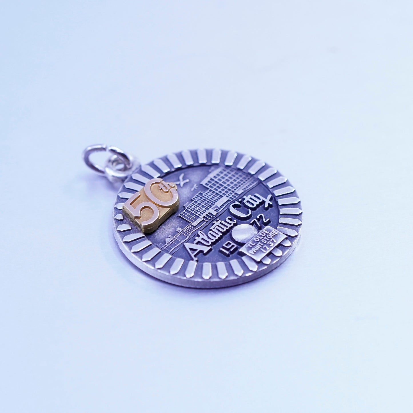 antique two tone sterling 925 silver Atlantic City 1972 pendant charm