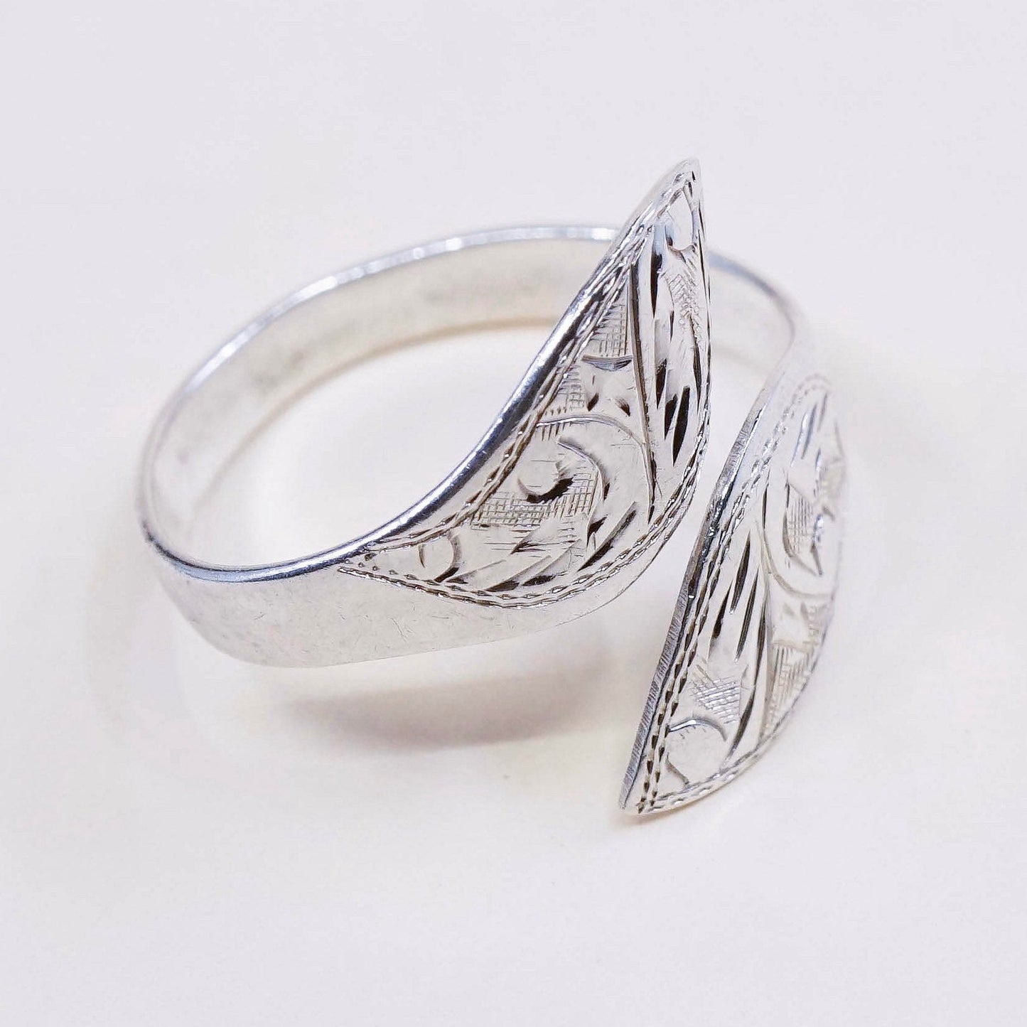 sz 7.25, vtg sterling silver handmade statement ring, mexico 925 wrap band
