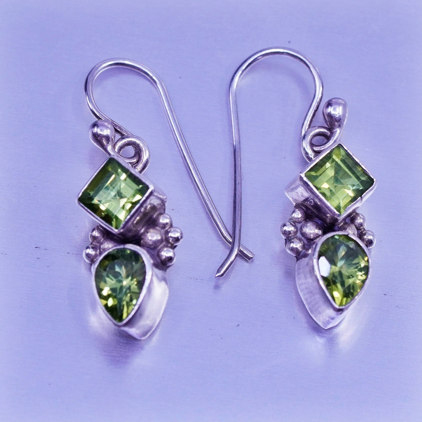 Native American southwestern Sterling 925 silver handmade earrings with peridot