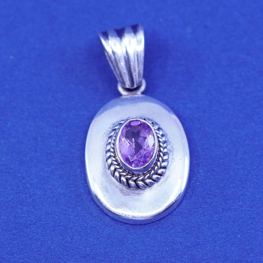 Vintage Sterling 925 silver handmade pendant with oval amethyst