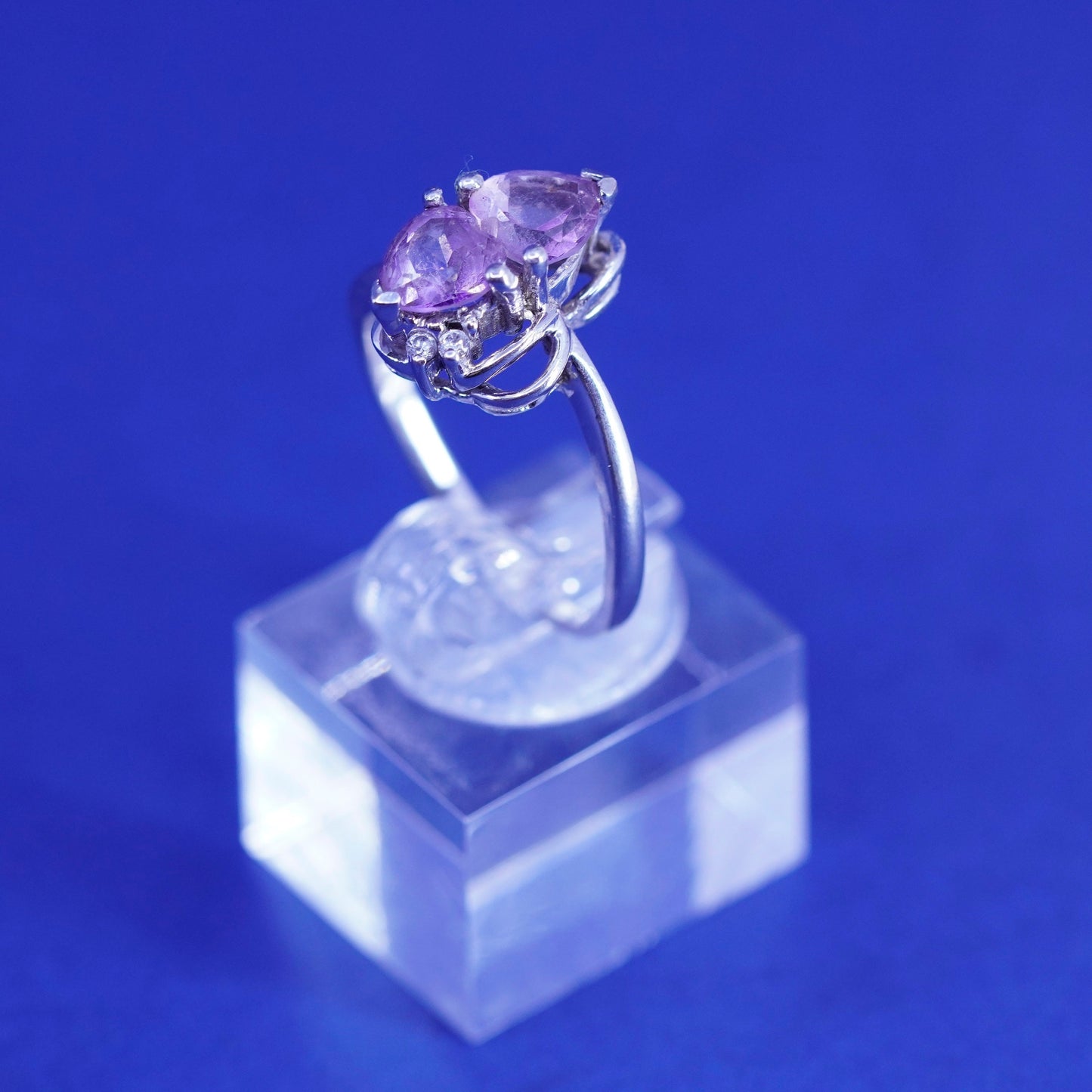 Size 8.5, vintage Sterling 925 silver handmade ring with amethyst and cz