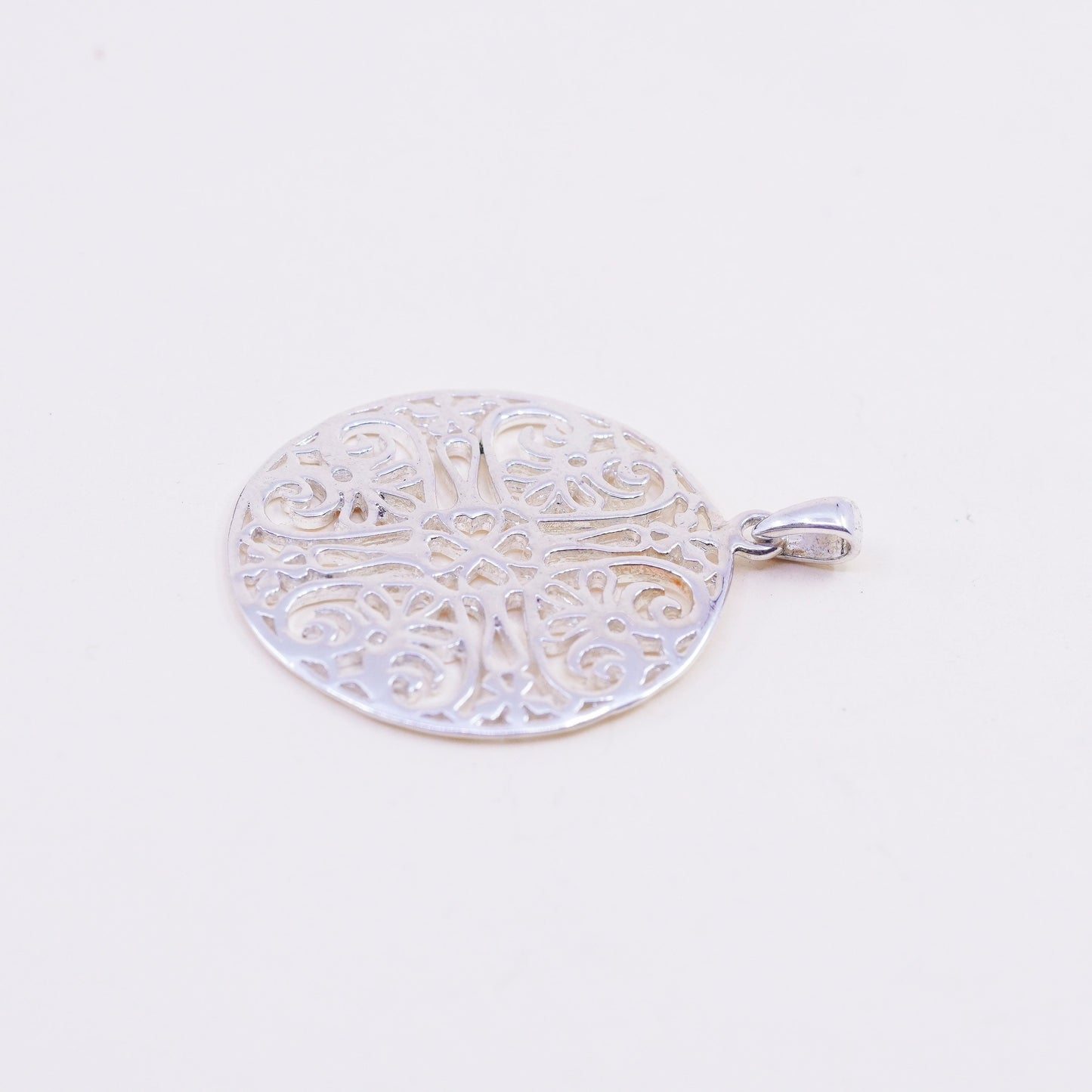 Irish Celtic knot sterling silver pendant, 925 filigree heart clover circle