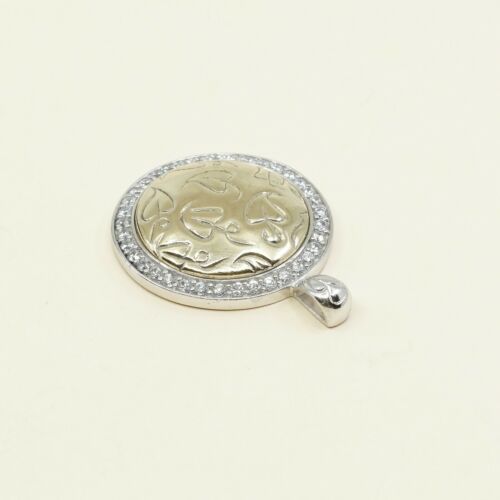 Vintage two tone Sterling silver pendant, 925 Circle Tag With Hearts N Crystal