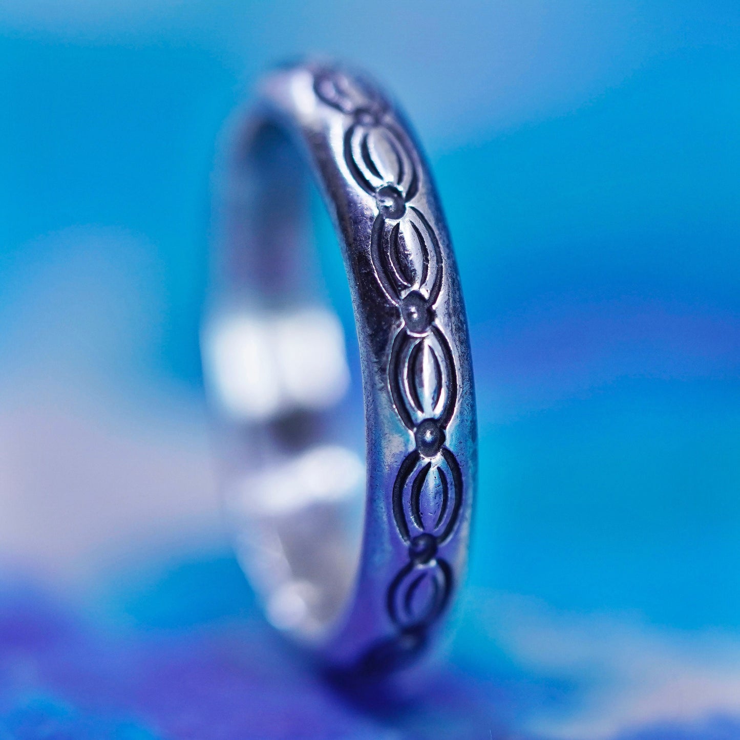 Size 8, Sterling silver handmade ring, southwestern textured 925 stackable band
