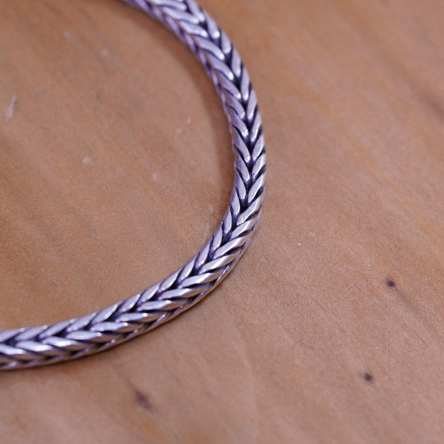 6.5”, vintage heavy Sterling silver handmade bracelet, square 925 wheat chain