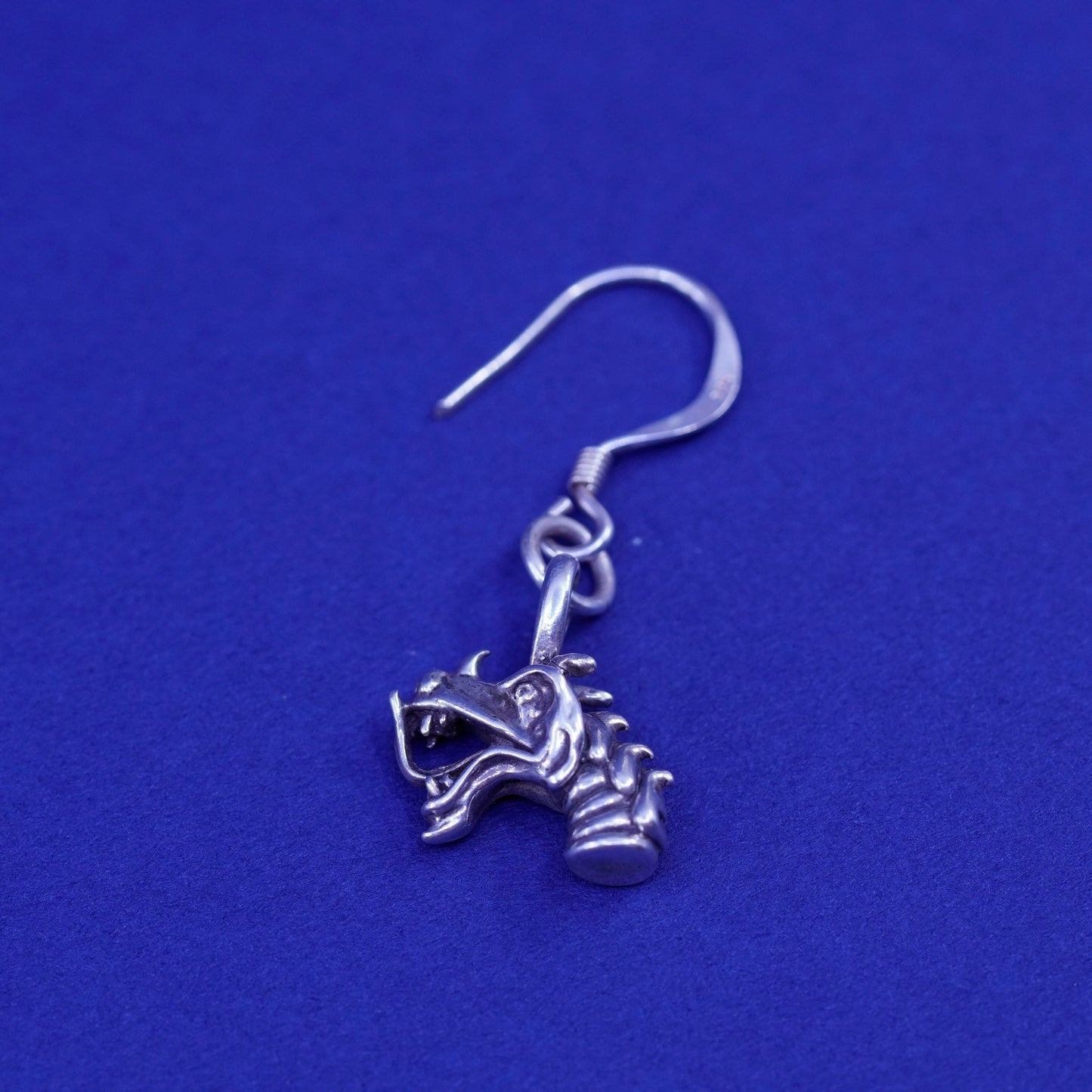 Vintage Sterling silver handmade earrings, 925 dragon head dangled