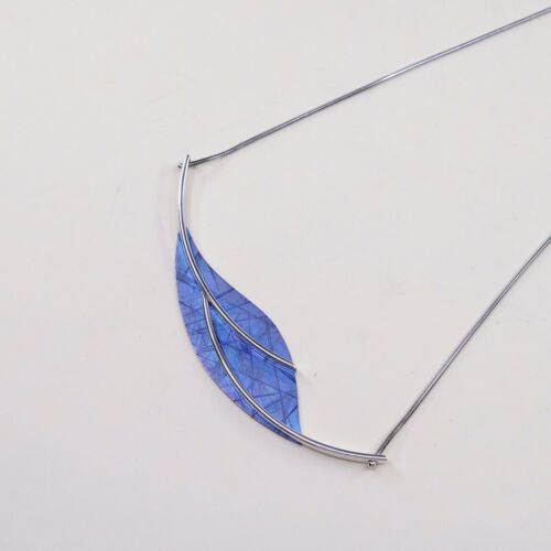 16” Handmade Modern Sterling 925 Silver Necklace Snake W/ Hyacinth Leaf Pendent
