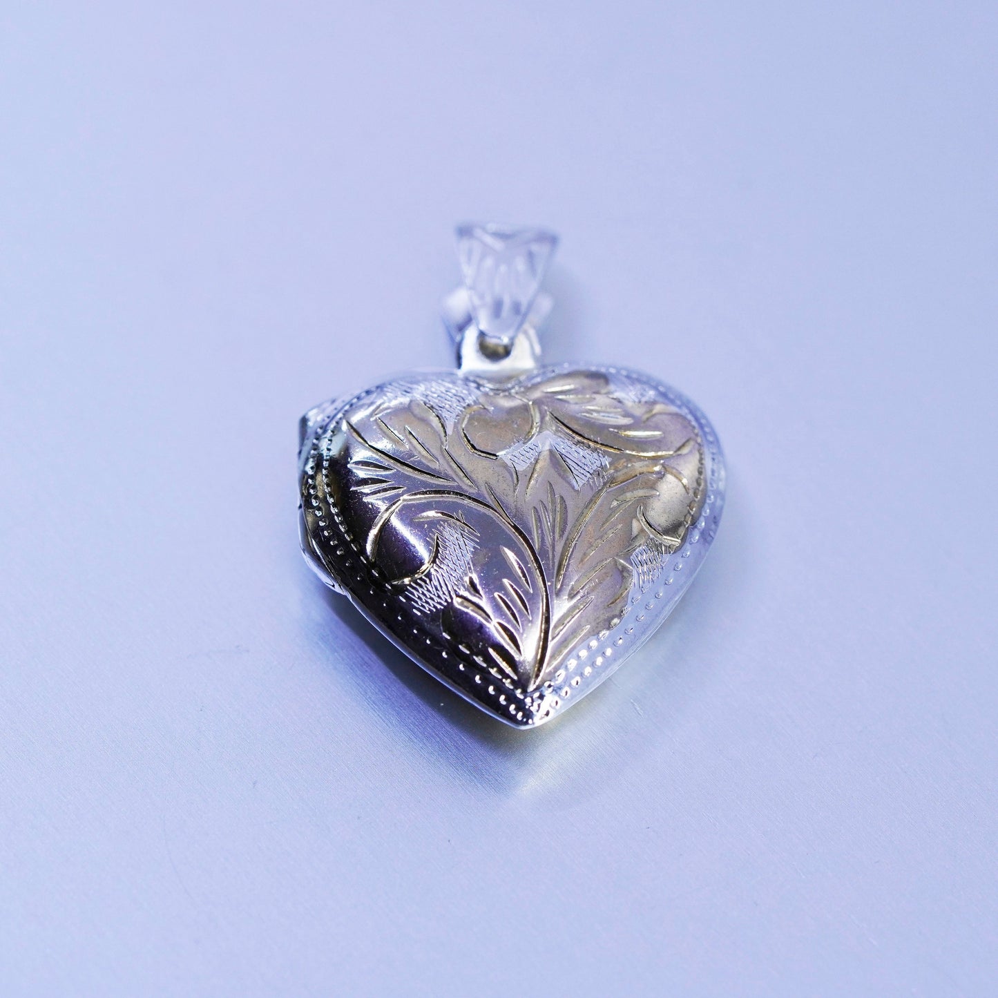 Antique two tone Sterling silver charm, flower textured 925 photo locket