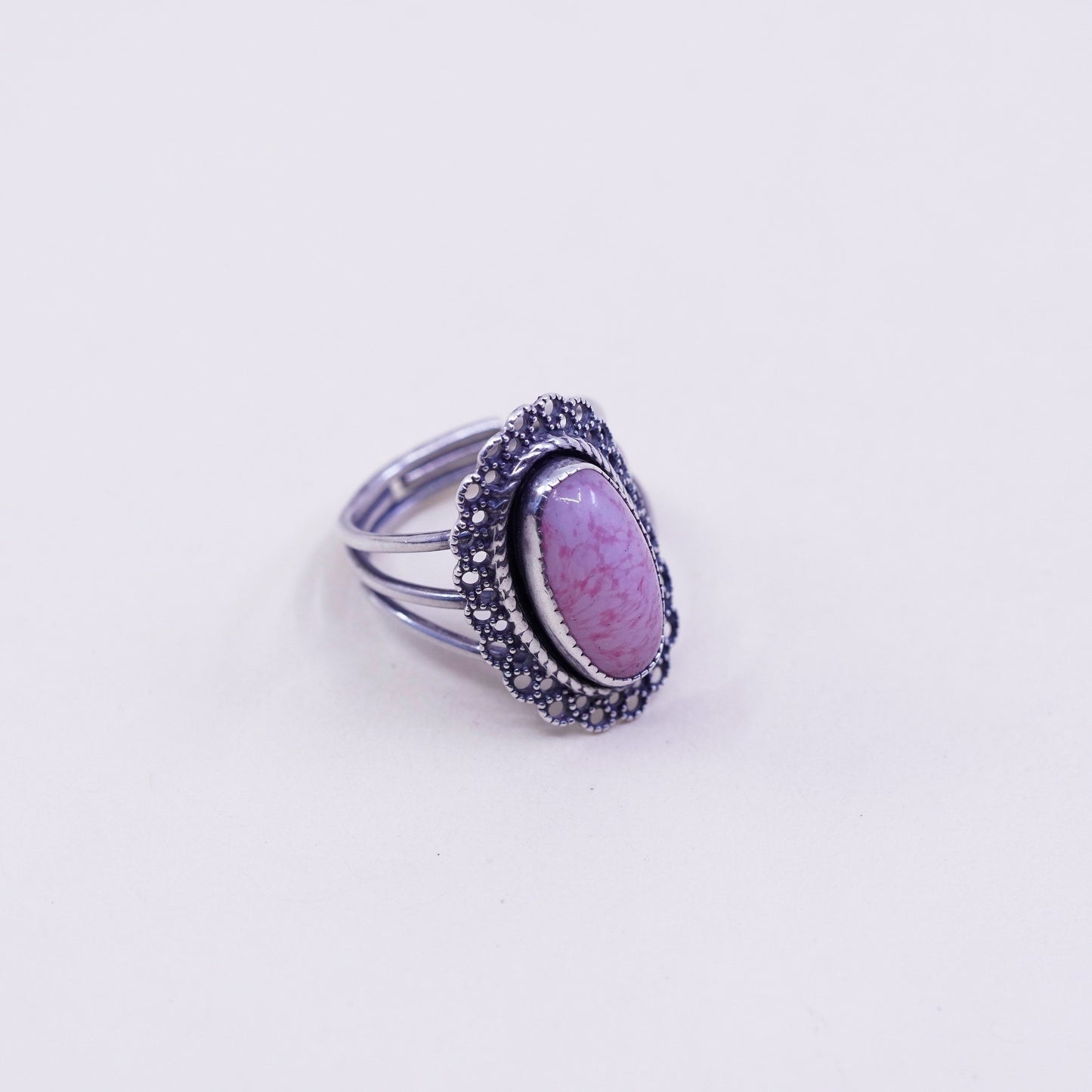 Size adjustable, vintage Sterling 925 silver handmade ring with agate whirly