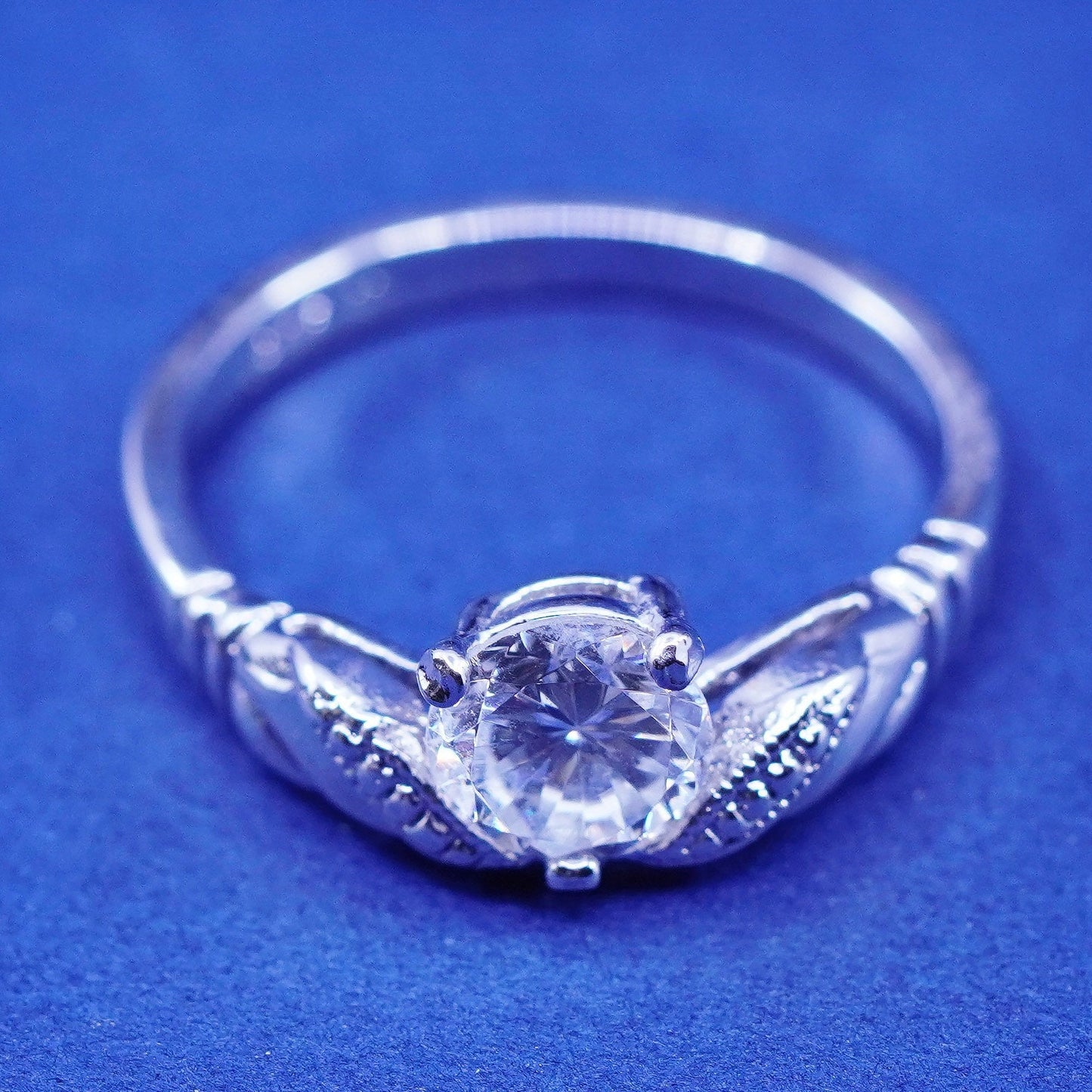 Size 8, vintage Sterling 925 silver engagement anniversary ring with cluster Cz