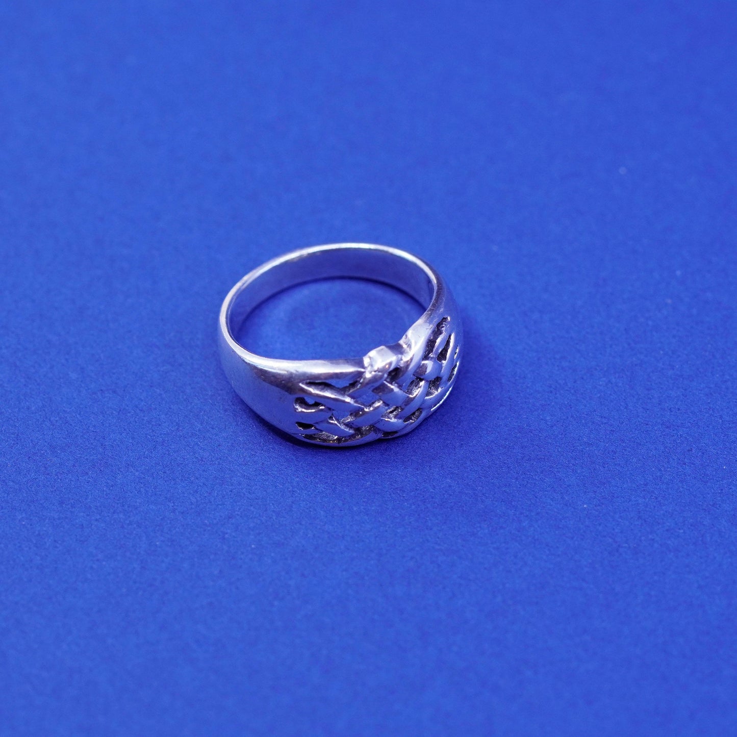 Size 7.5, vtg sterling silver handmade ring, 925 filigree braided woven band