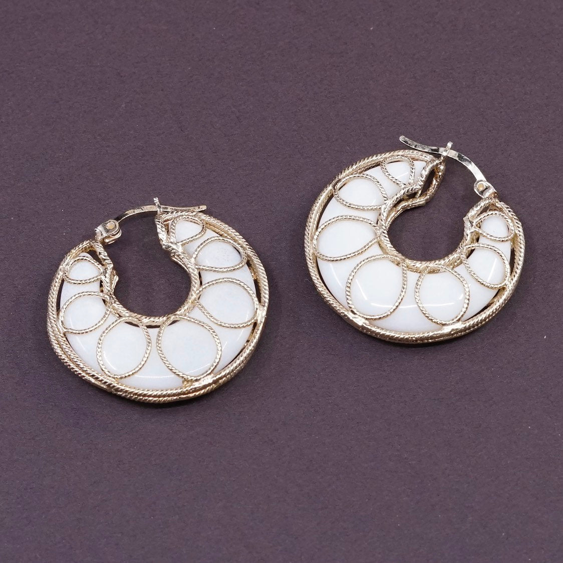 1.25" Turkey vermeil gold Sterling silver hoops 925 huggie earrings white stone