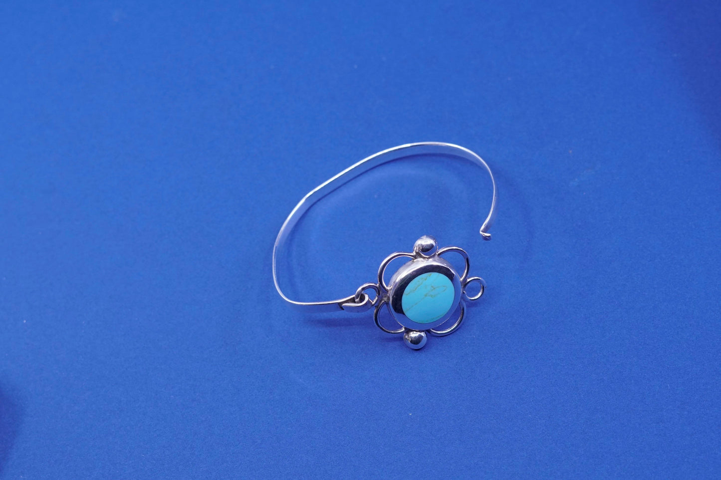 7”, vintage Sterling silver handmade bracelet, 925 bangle with turquoise